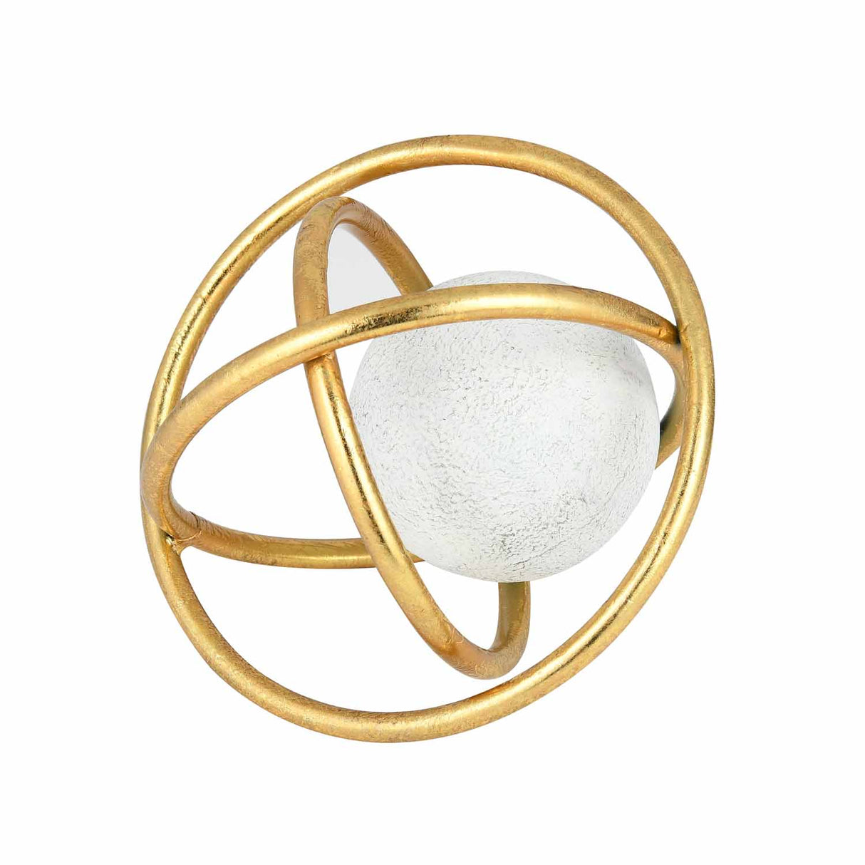 Golden Metal Rings with Sphere Table Décor Showpiece Large- White and Gold