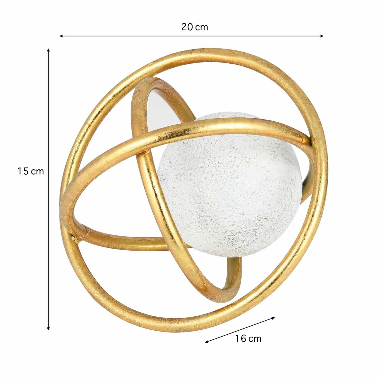 Golden Metal Rings with Sphere Table Décor Showpiece Large- White and Gold