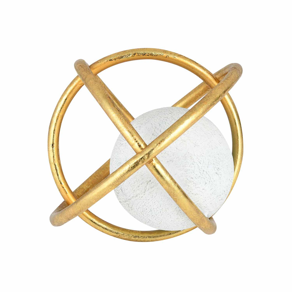 Golden Metal Rings with Sphere Table Décor Showpiece Large- White and Gold