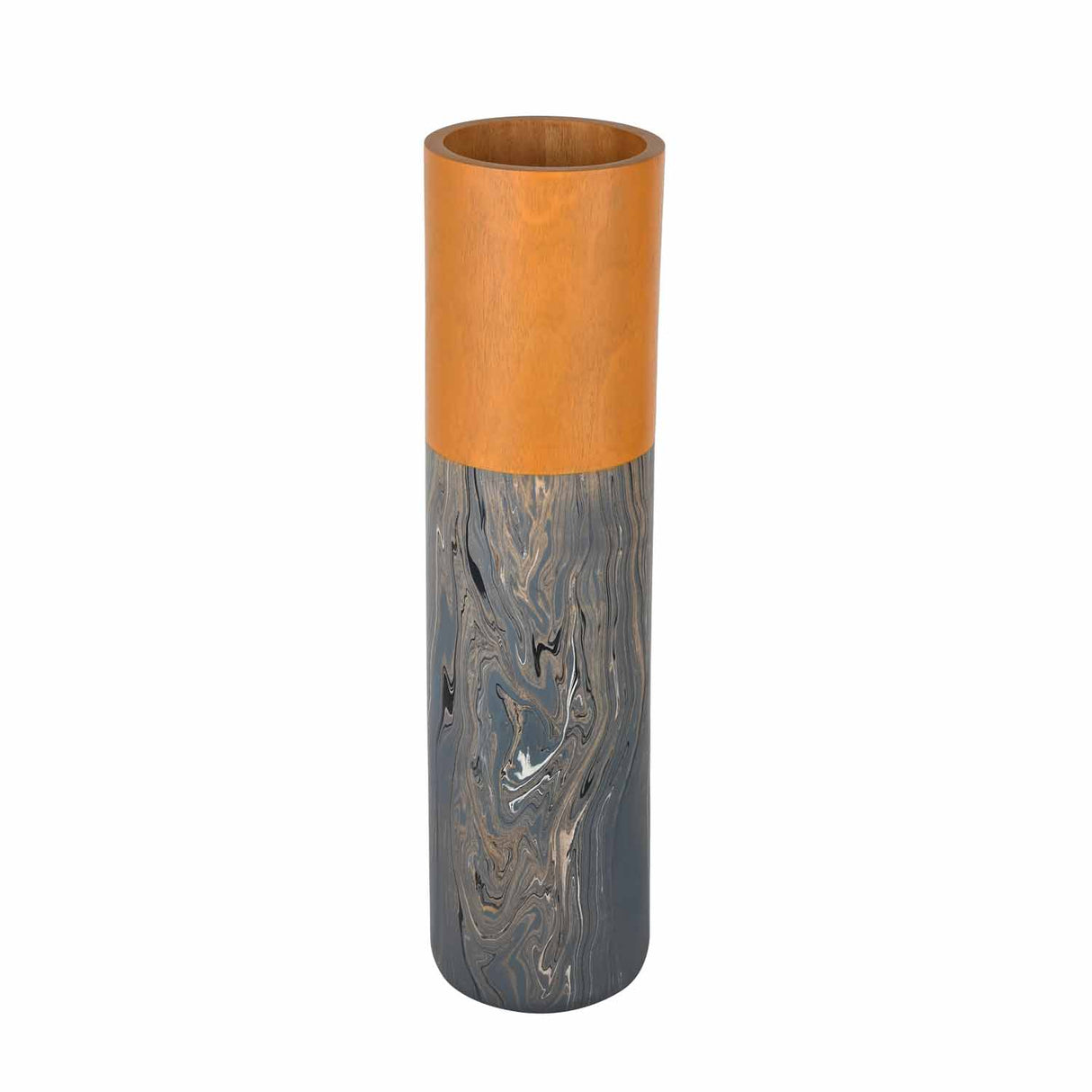 Dual Tone Wooden Floor Vase Marble Finish- Grey and Brown