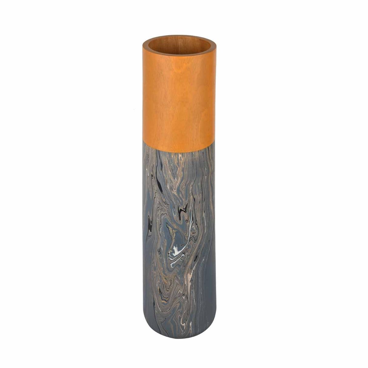 Dual Tone Wooden Floor Vase Marble Finish- Grey and Brown