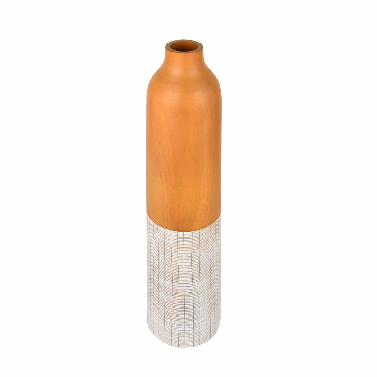 Dual Tone Wooden Floor Vase White Checks- White and Brown