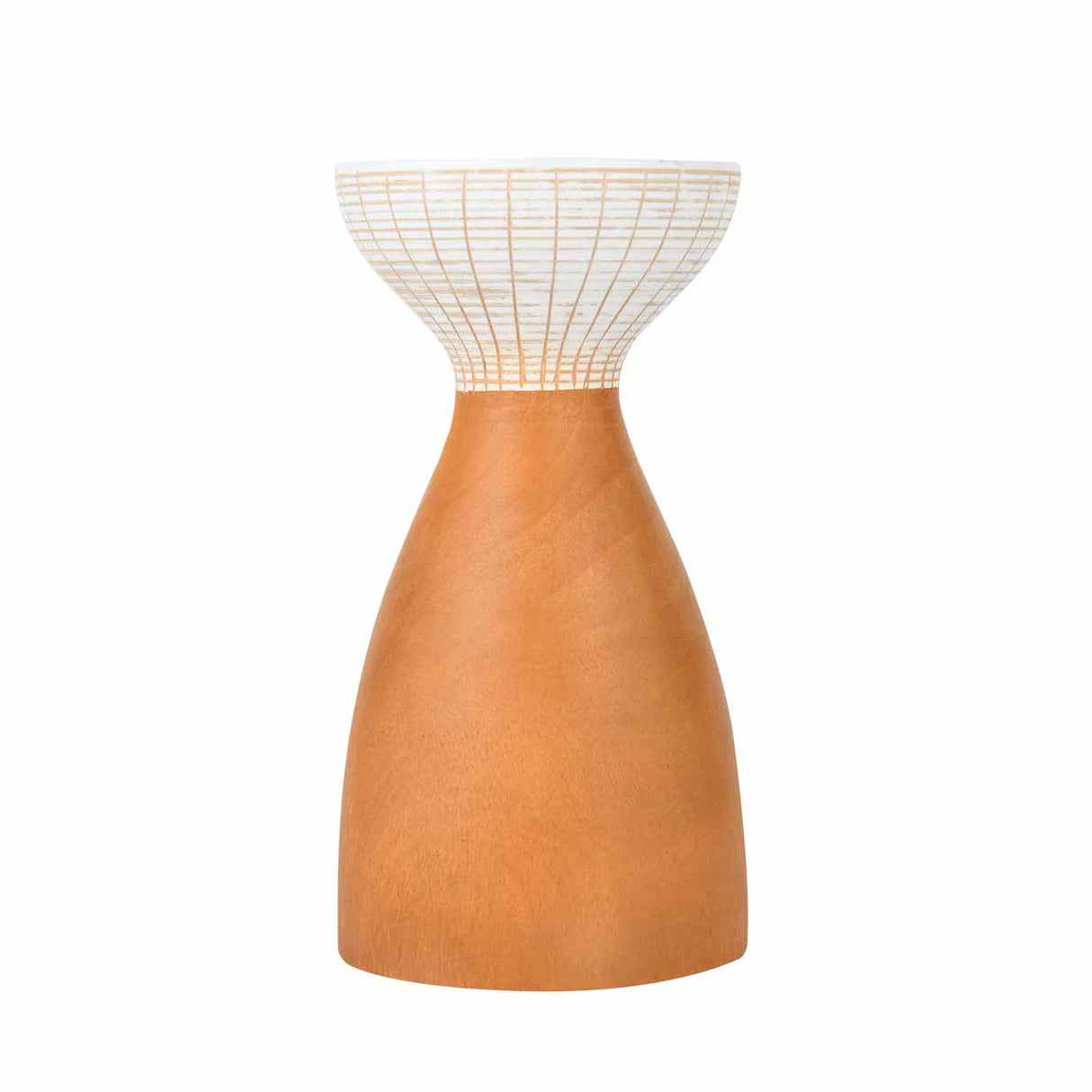 Wooden Small Candle Holder- Brown and White