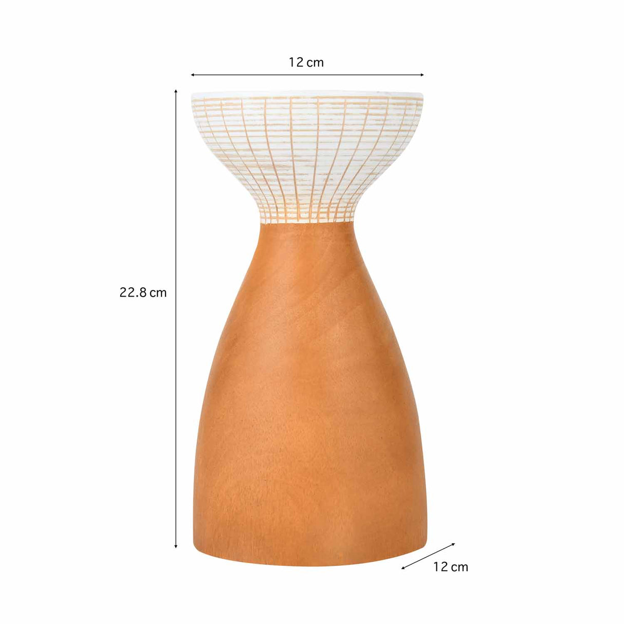 Wooden Small Candle Holder- Brown and White