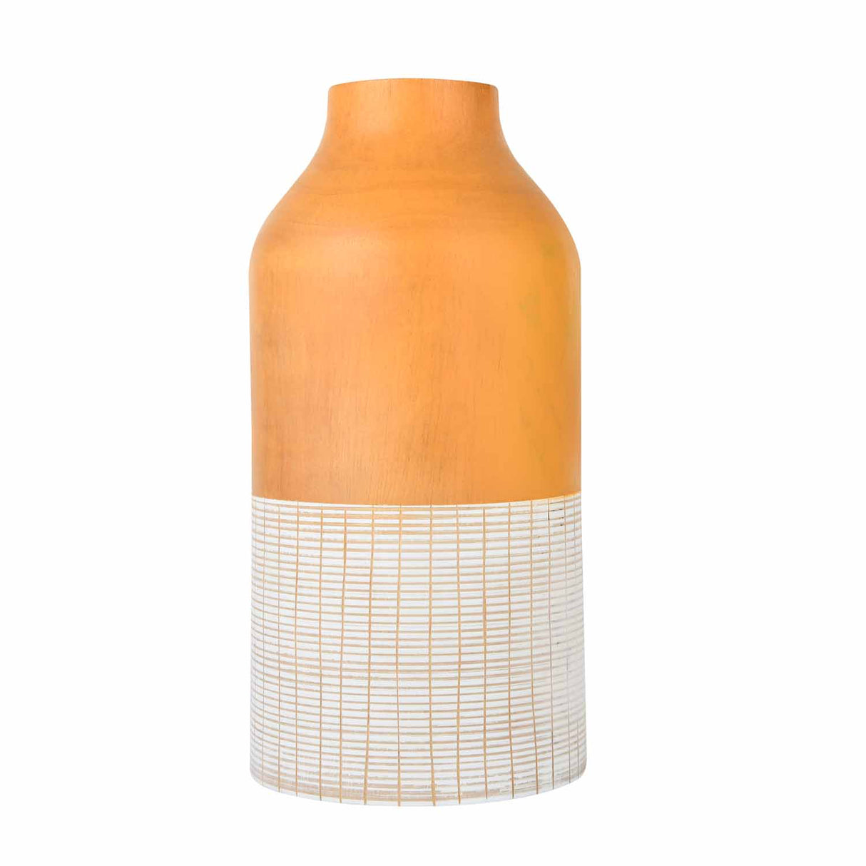 Dual Tone Wooden Table Vase Large Size- Brown and White