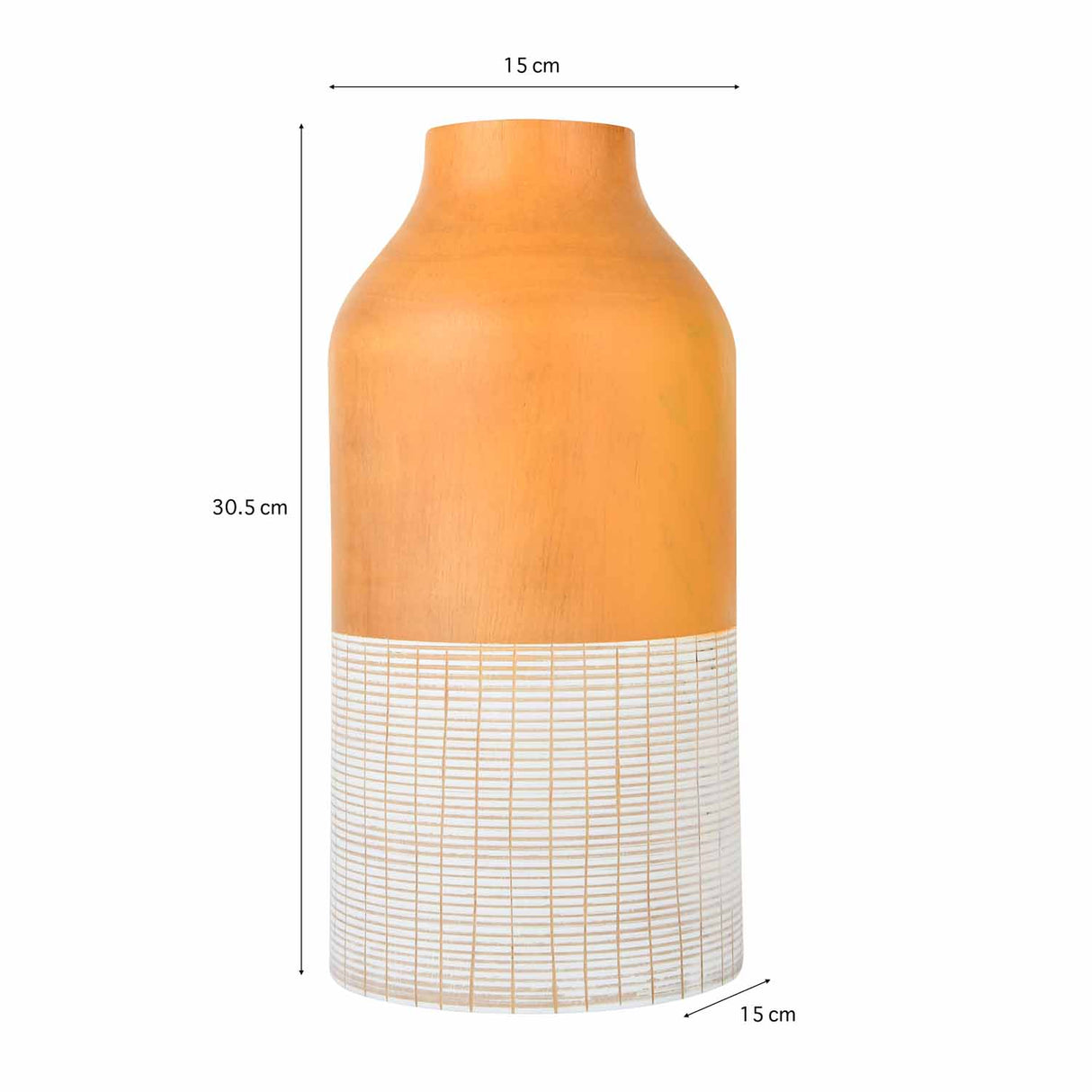 Dual Tone Wooden Table Vase Large Size- Brown and White