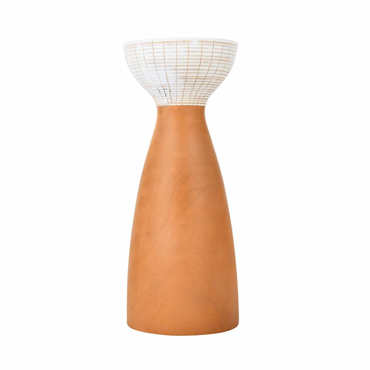 Wooden Large Candle Holder- Brown and White