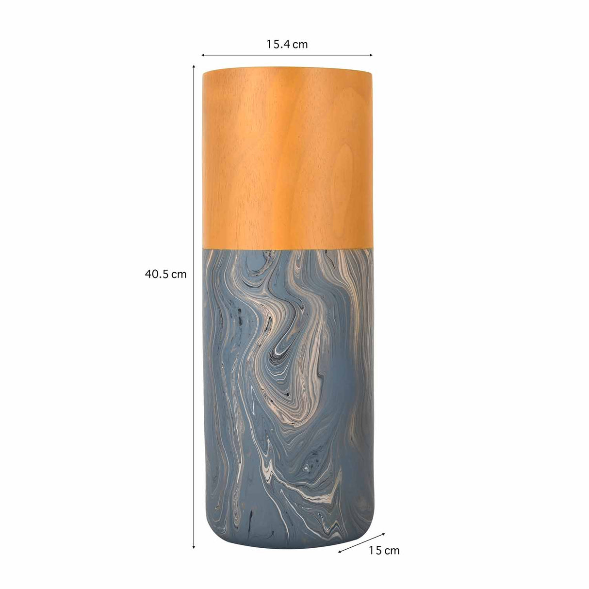 Dual Tone Wooden Table Vase Marble Finish Large Size- Brown and Grey