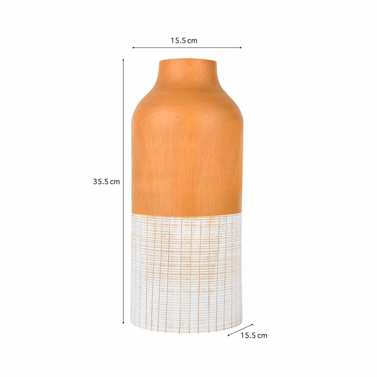 Dual Tone Wooden Table Vase Medium Size - Brown and White