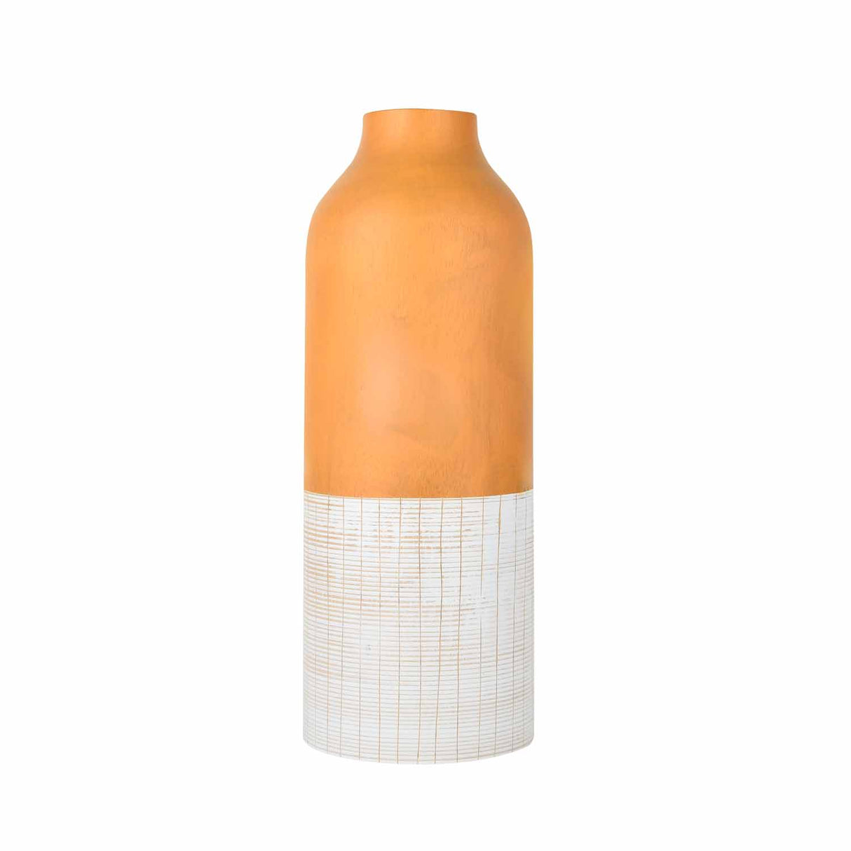 Dual Tone Wooden Table Vase Small Size- Brown and White