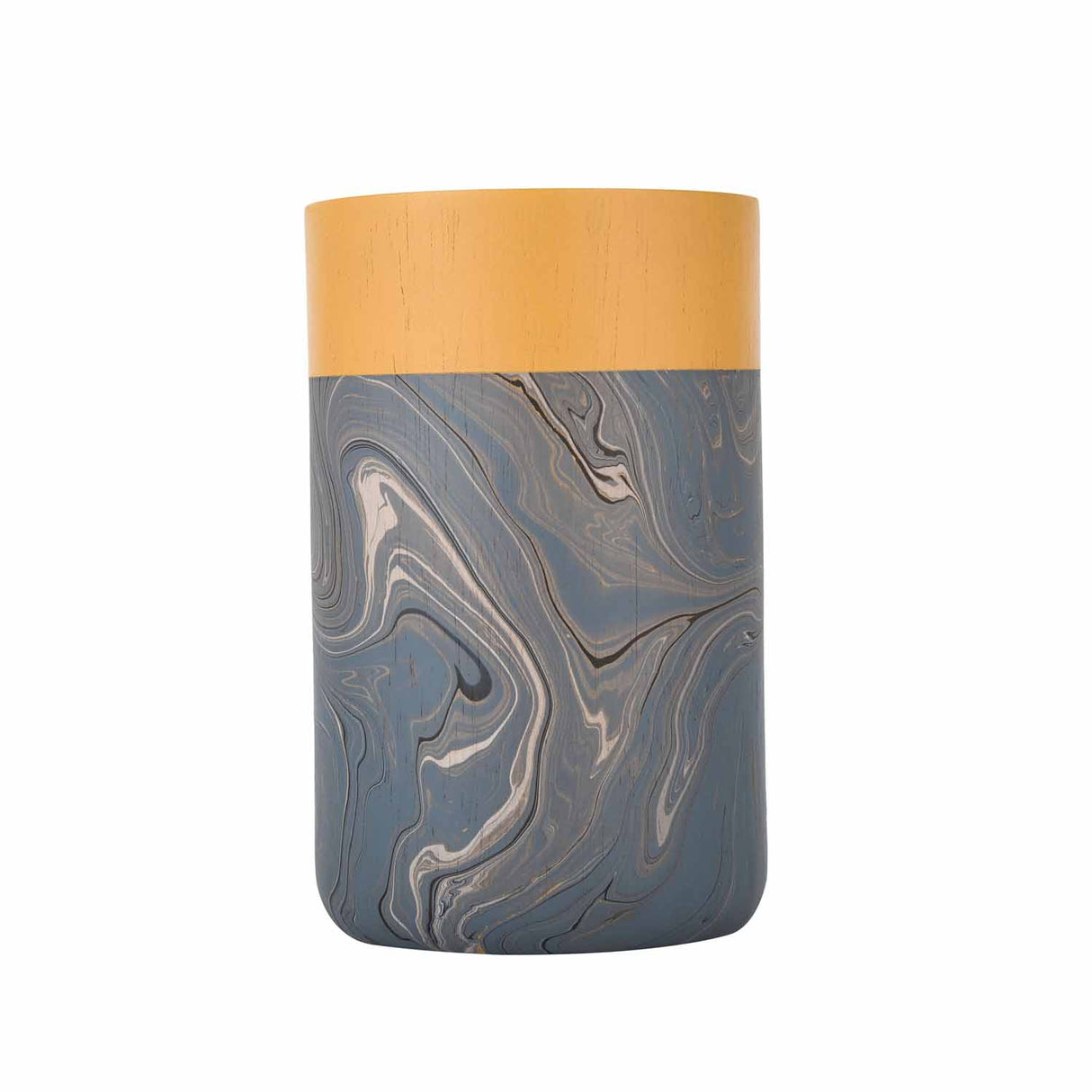 Wooden Large Candle Holder with Dual Tone Marble Finish- Brown and Grey