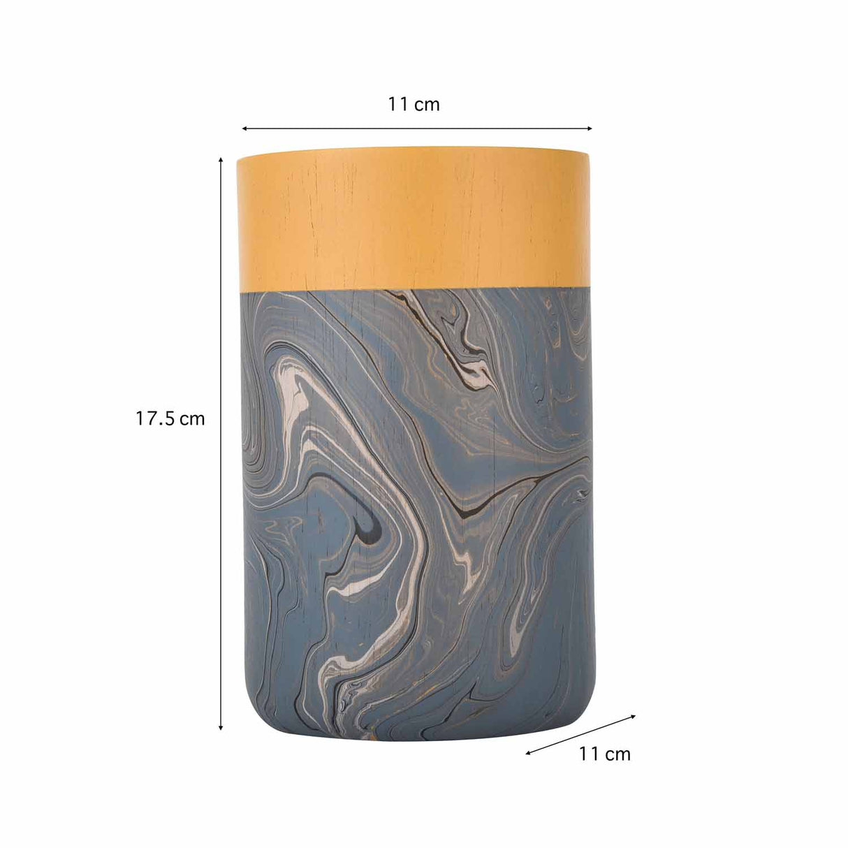 Wooden Large Candle Holder with Dual Tone Marble Finish- Brown and Grey