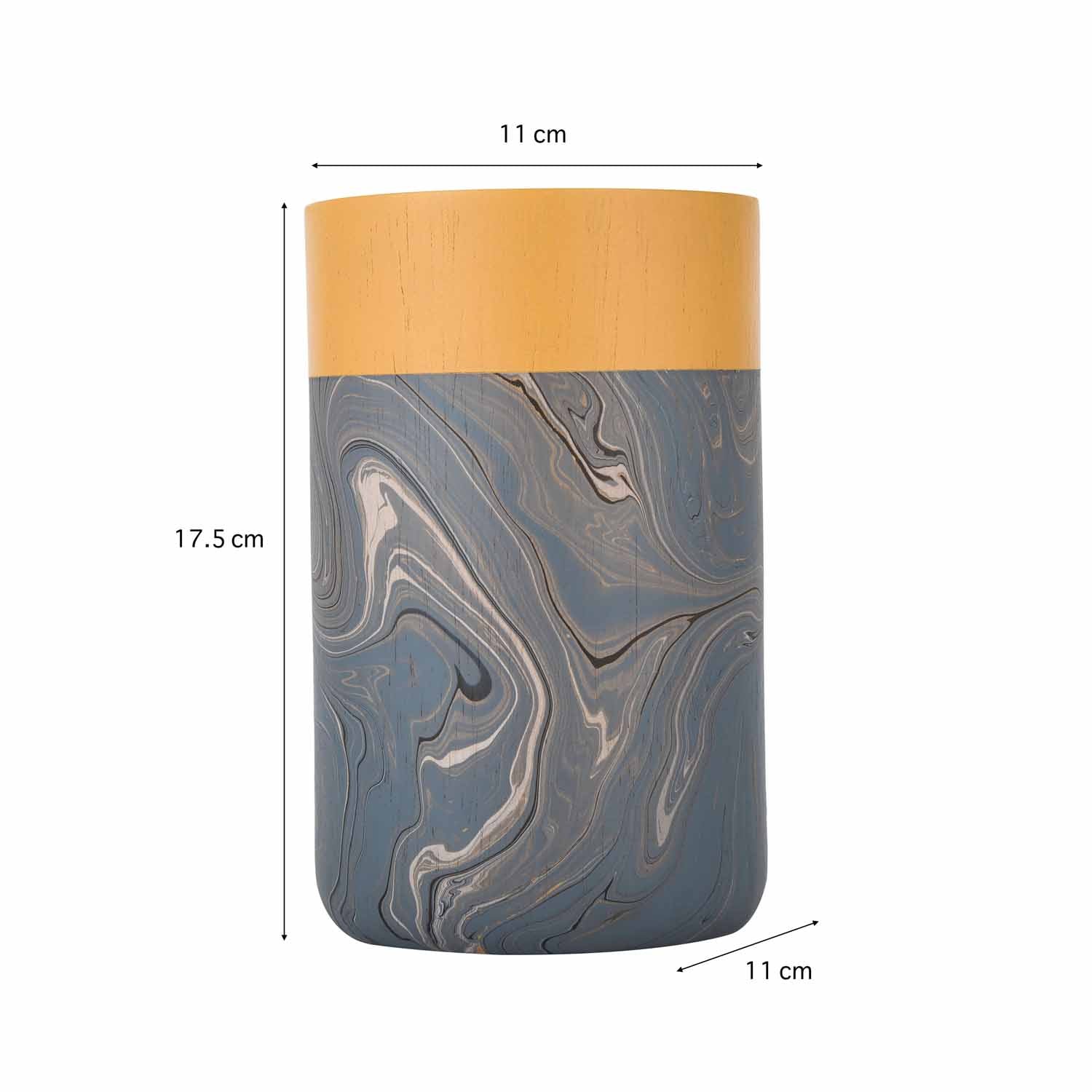 Wooden Large Candle Holder with Dual Tone Marble Finish- Brown and Grey