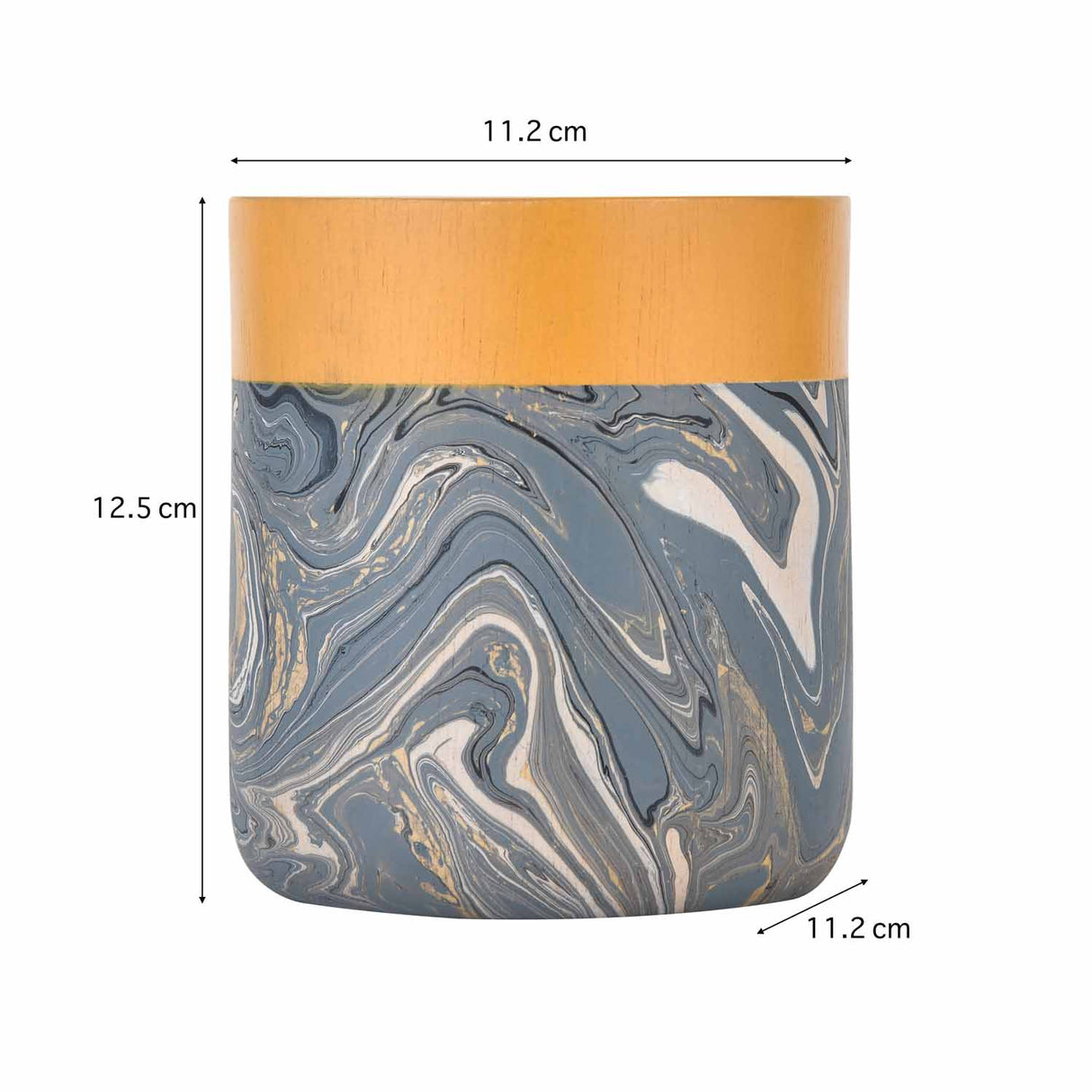 Wooden Small Candle Holder with Dual Tone Marble Finish- Brown and Grey