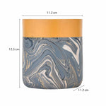 Wooden Small Candle Holder with Dual Tone Marble Finish- Brown and Grey