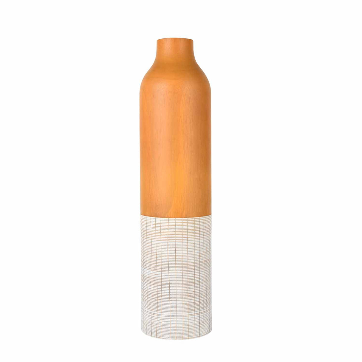 Dual Tone Wooden Floor Vase White Checks- White and Brown