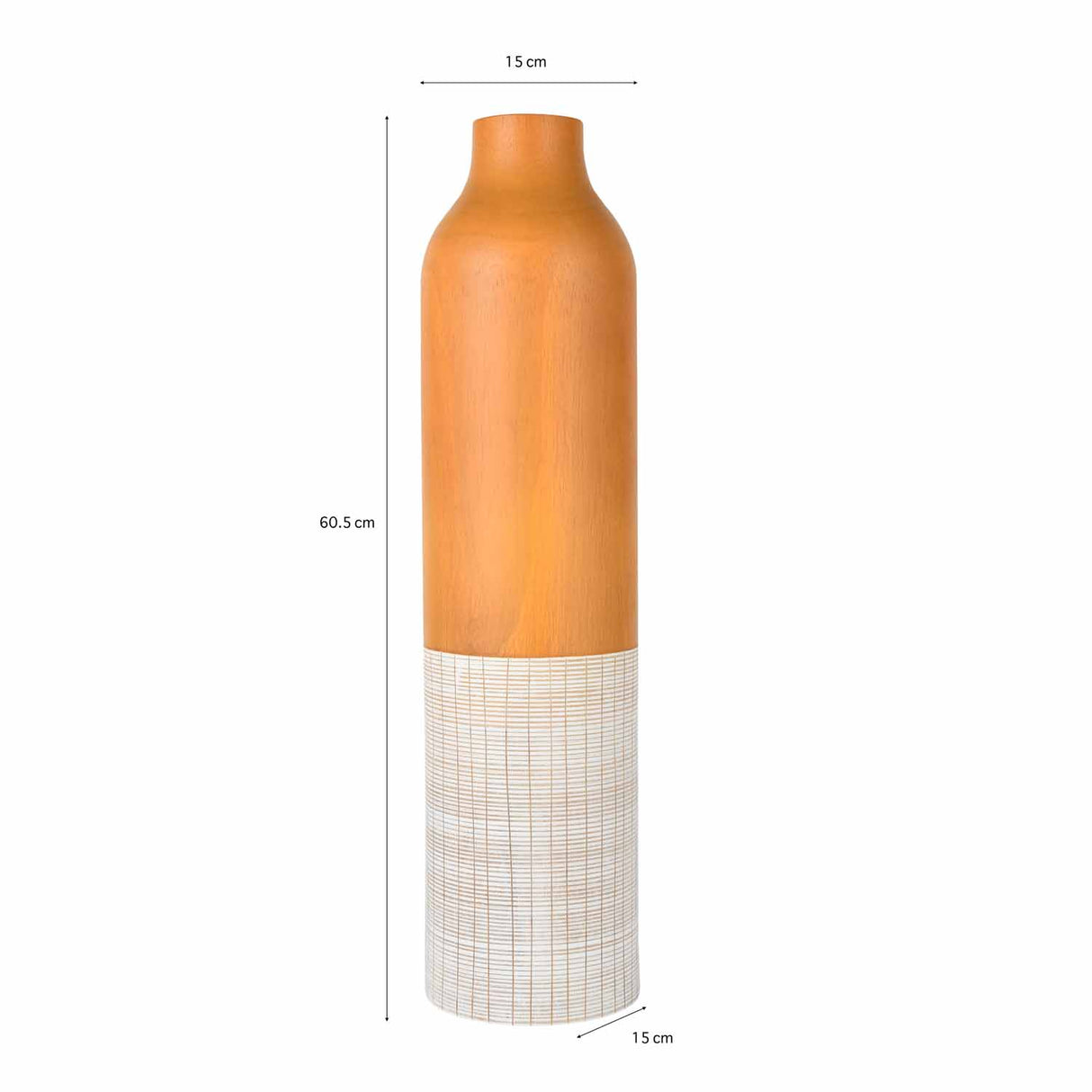 Dual Tone Wooden Floor Vase White Checks- White and Brown
