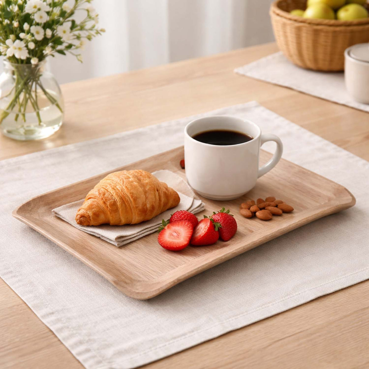Square Shaped Melamine Serving Tray Medium- Beige