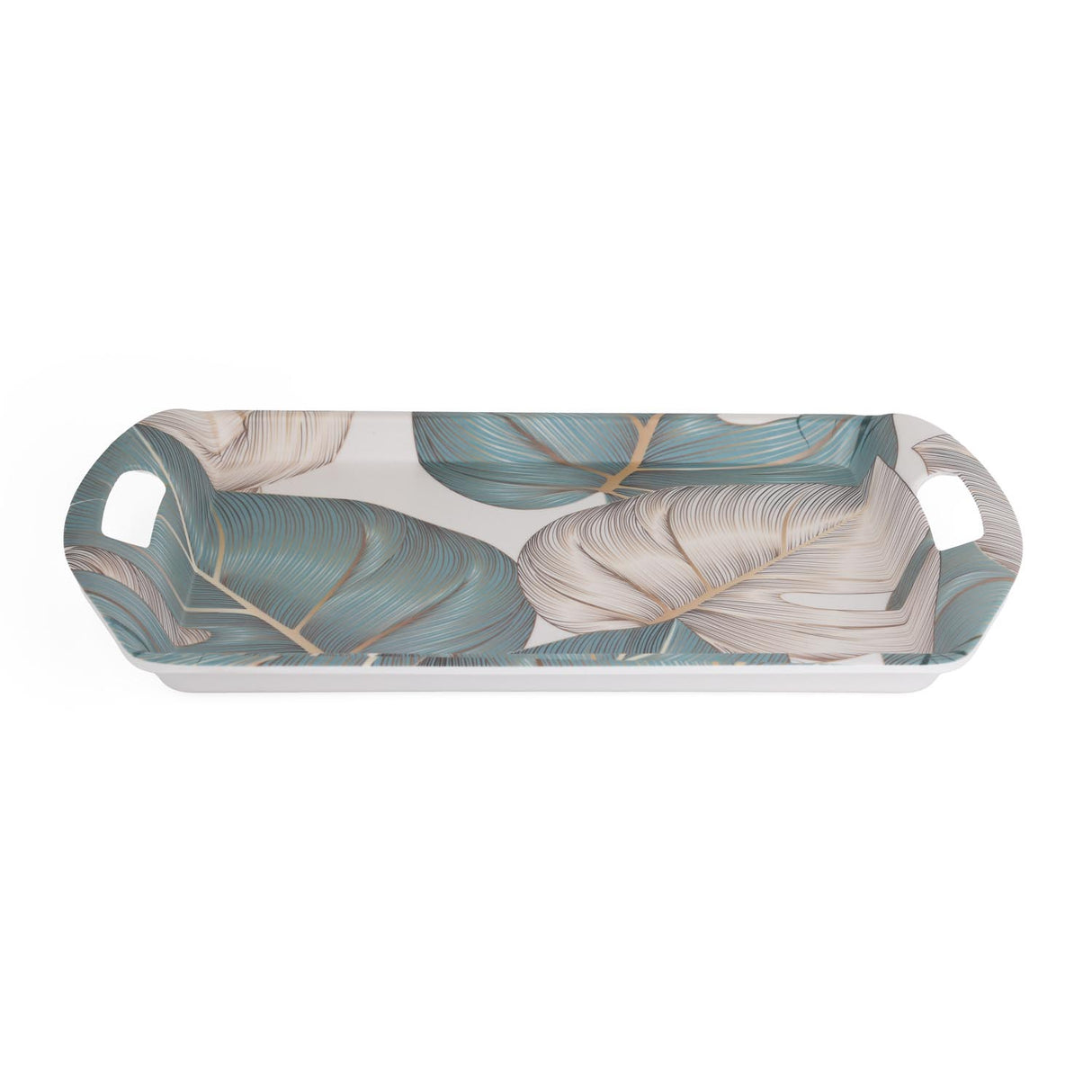 Square Shaped Melamine Leafy Serving Tray with Handle Small- Green