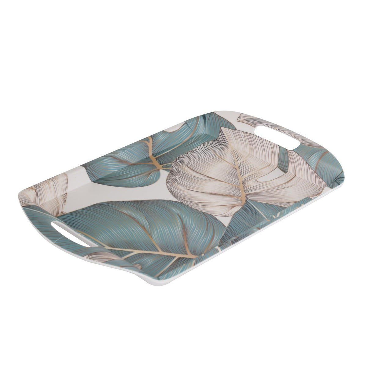 Square Shaped Melamine Leafy Serving Tray with Handle Small- Green