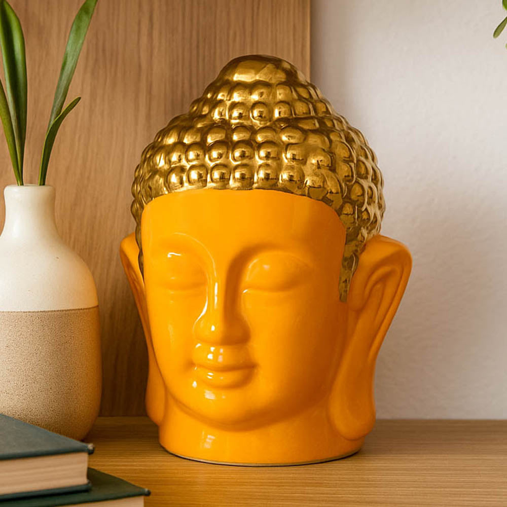 Buddha Face Decorative Ceramic Showpiece- Mustard
