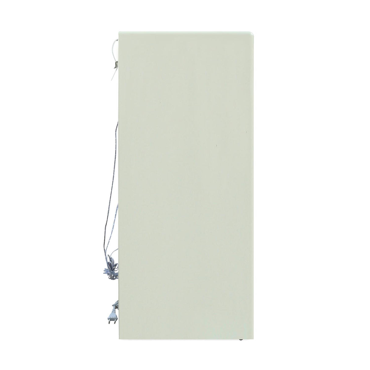 Ivory white storage cabinet with glass shelves side view 2