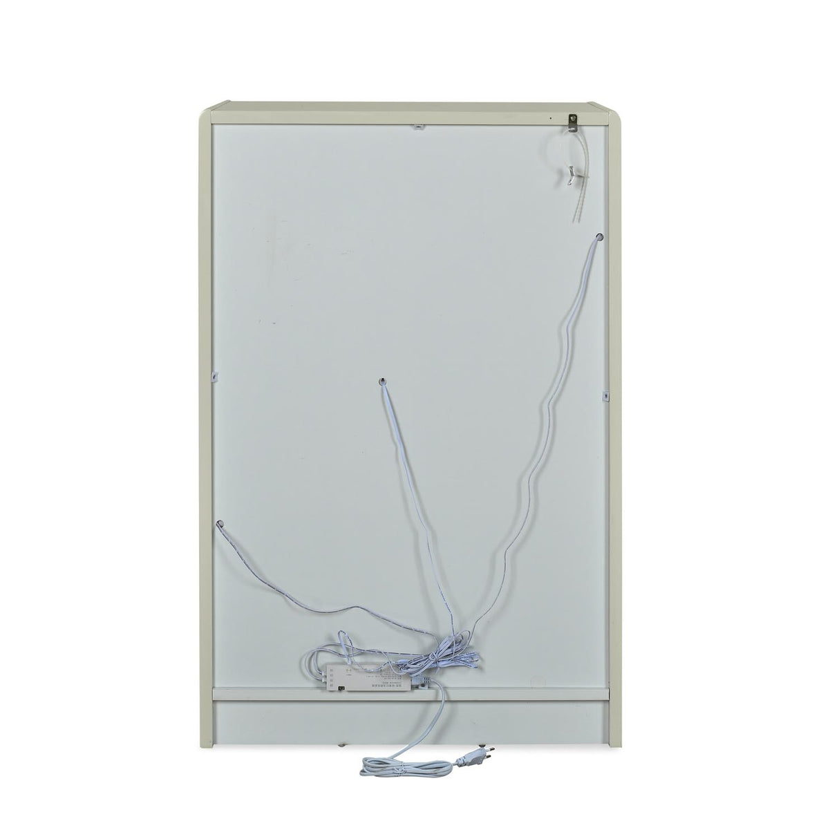 Back of cabinet with safety cords and wall bracket system 2