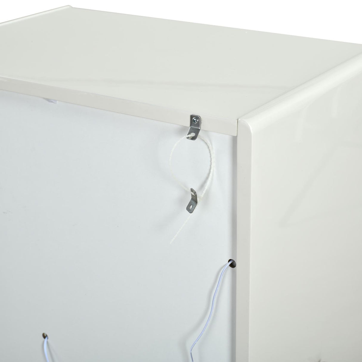 Back of cabinet showing safety wall brackets and cords 2