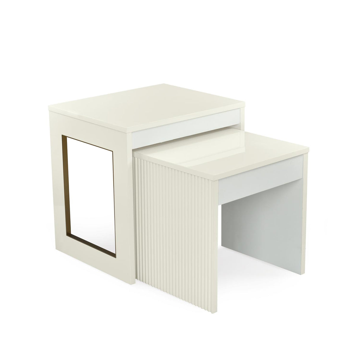 Modern ivory white nix nested table set of 2 inclined side view 2