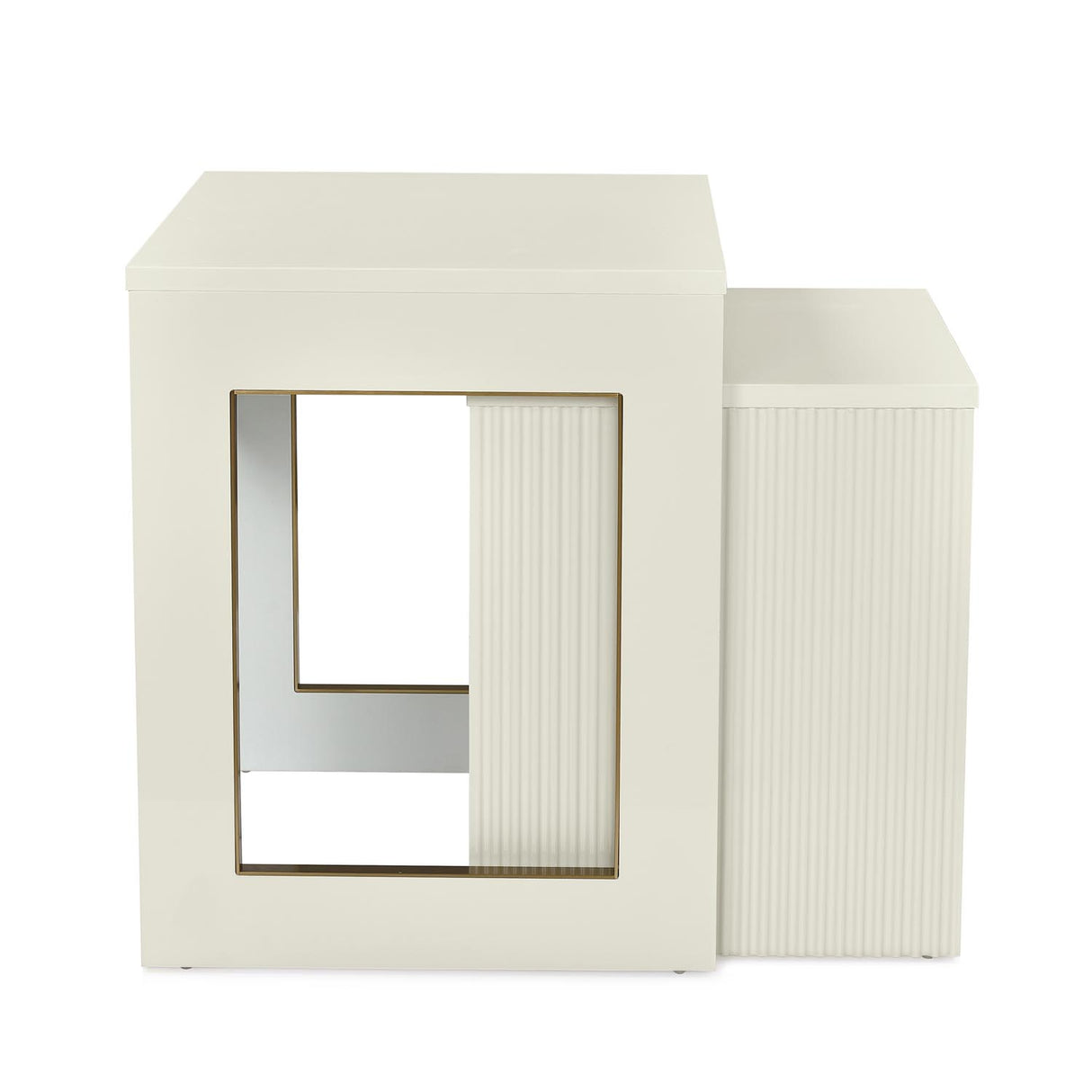 Modern ivory white nix nested table set of 2 side view 2