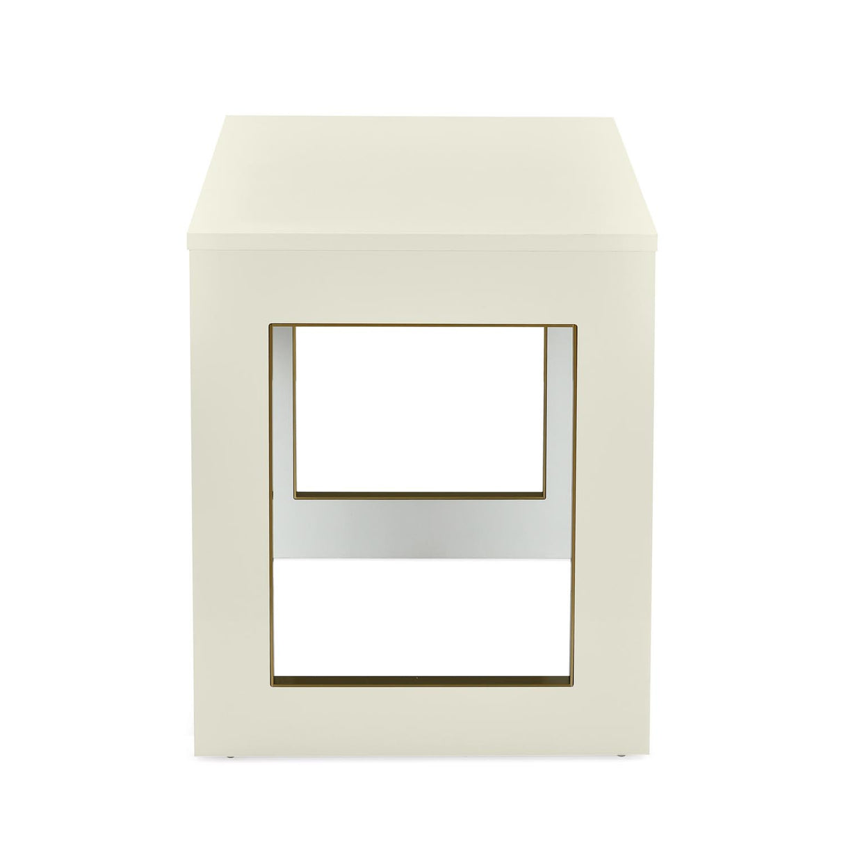 Ivory square side table with geometric open frame design 2
