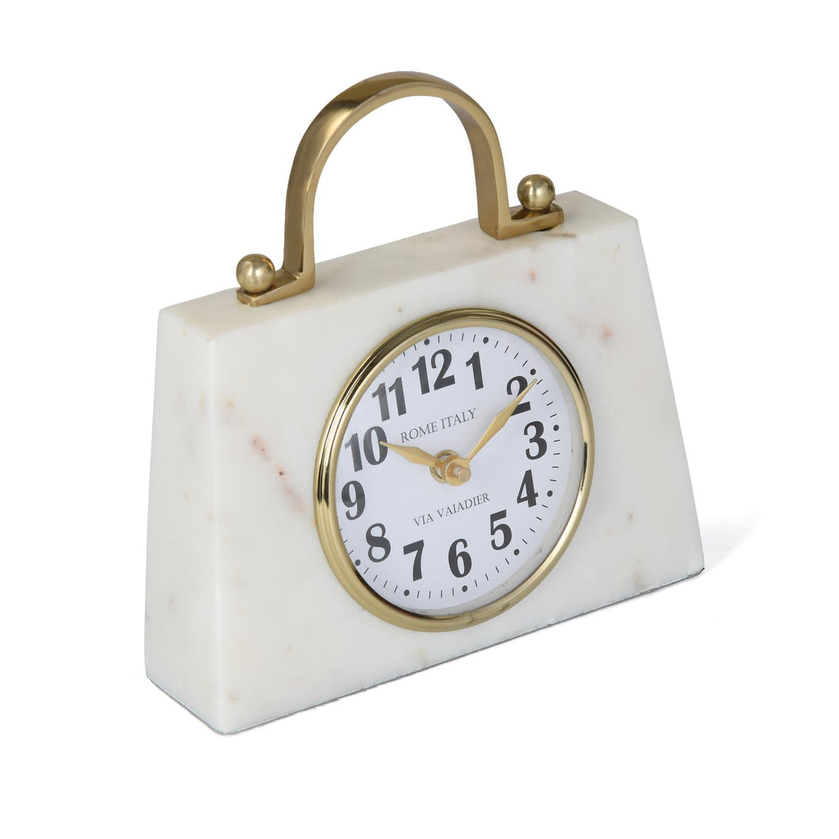 Handbag Look Marble Table Clock- White