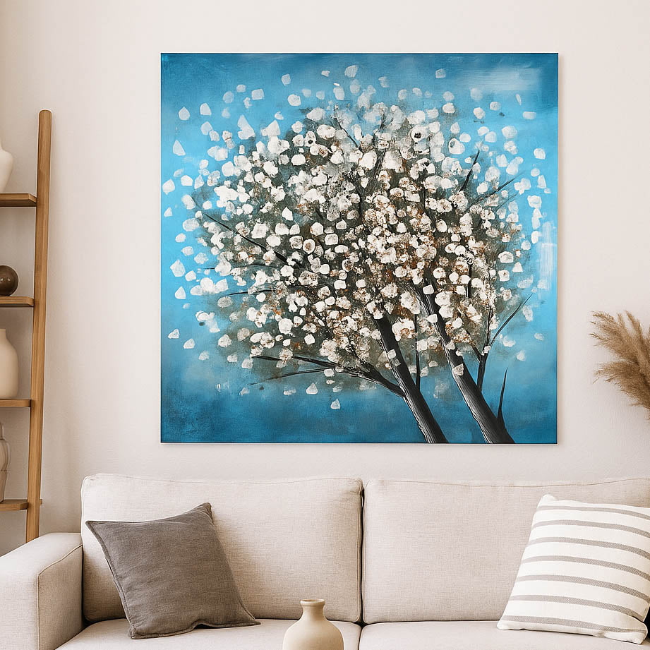 Floral Tree Emboss Painting- Sea Green