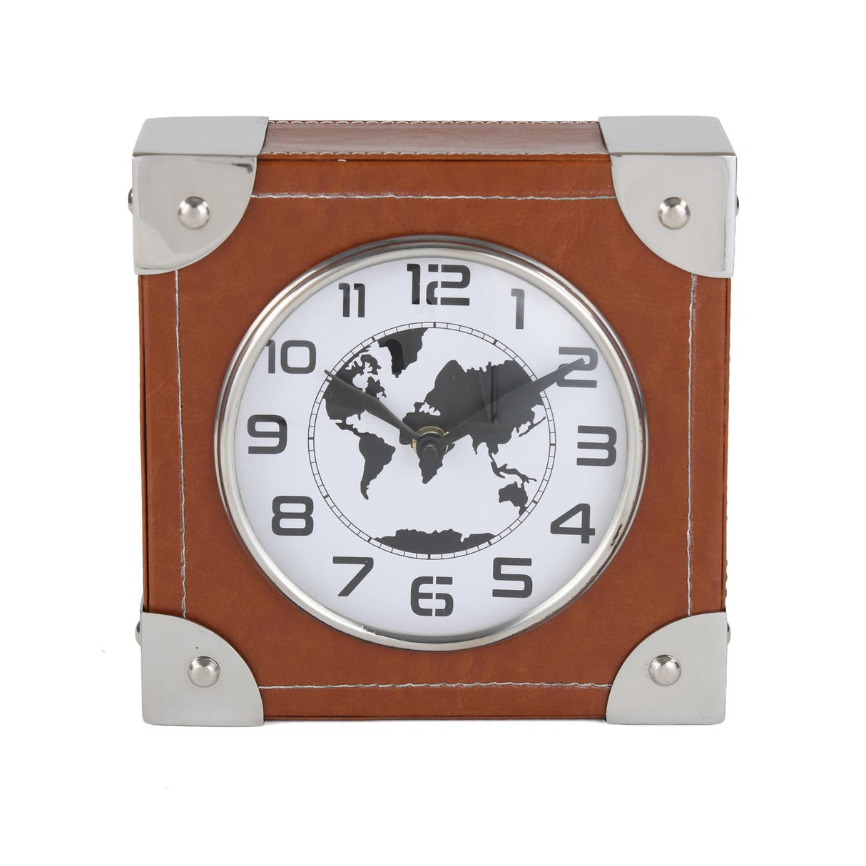 Square Leather Table Clock- Brown