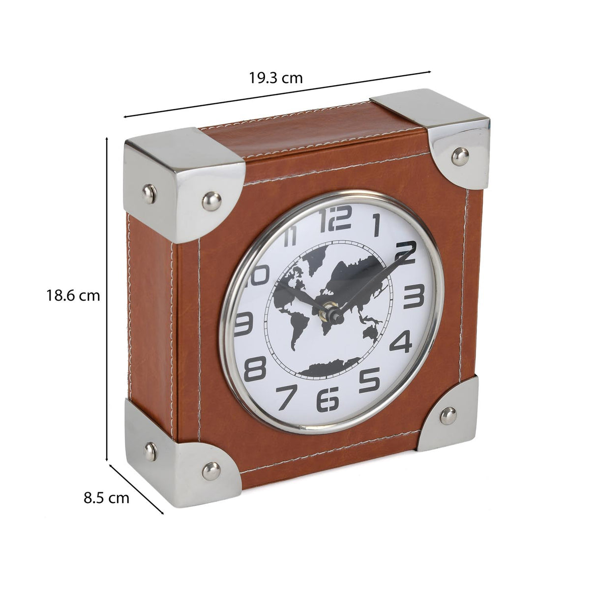 Square Leather Table Clock- Brown