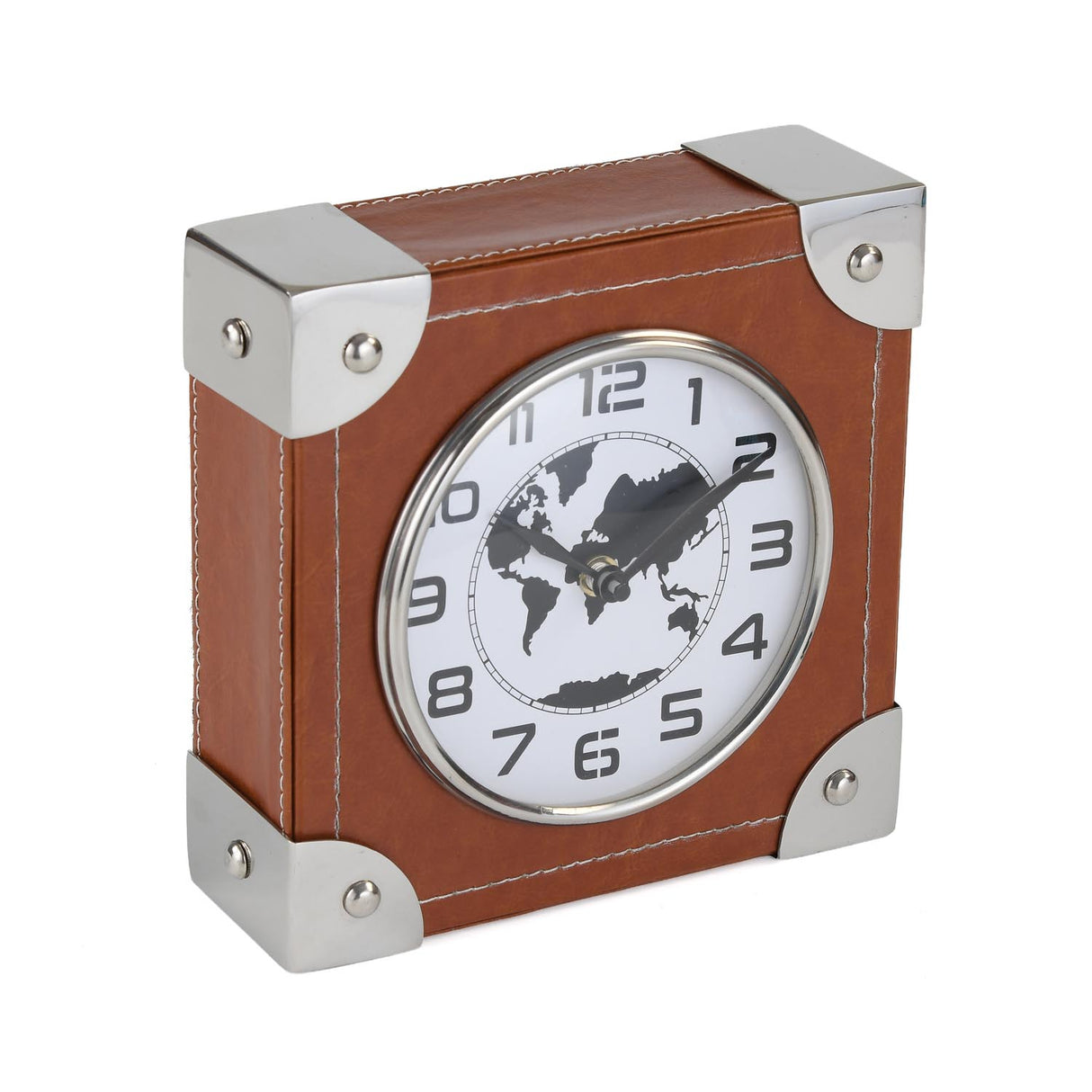 Square Leather Table Clock- Brown