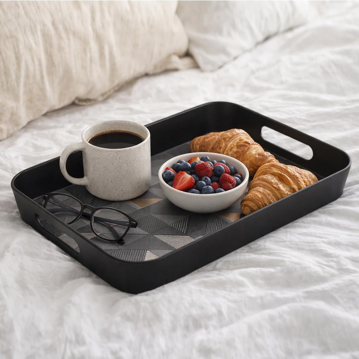 Melamine Serving Tray with Cube Handle Medium- Black
