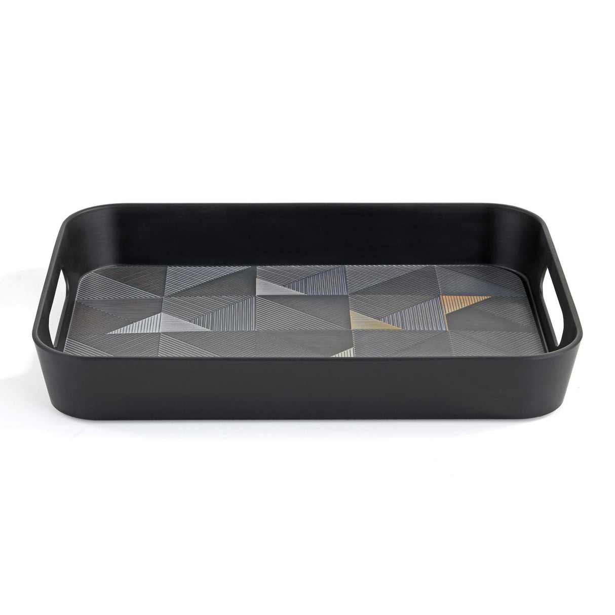 Melamine Serving Tray with Cube Handle Medium- Black