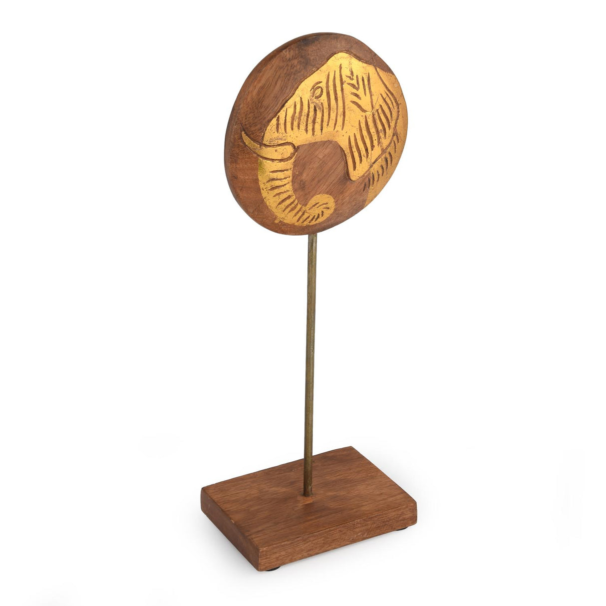 Elephant Face Wooden Showpiece Stand Small- Gold