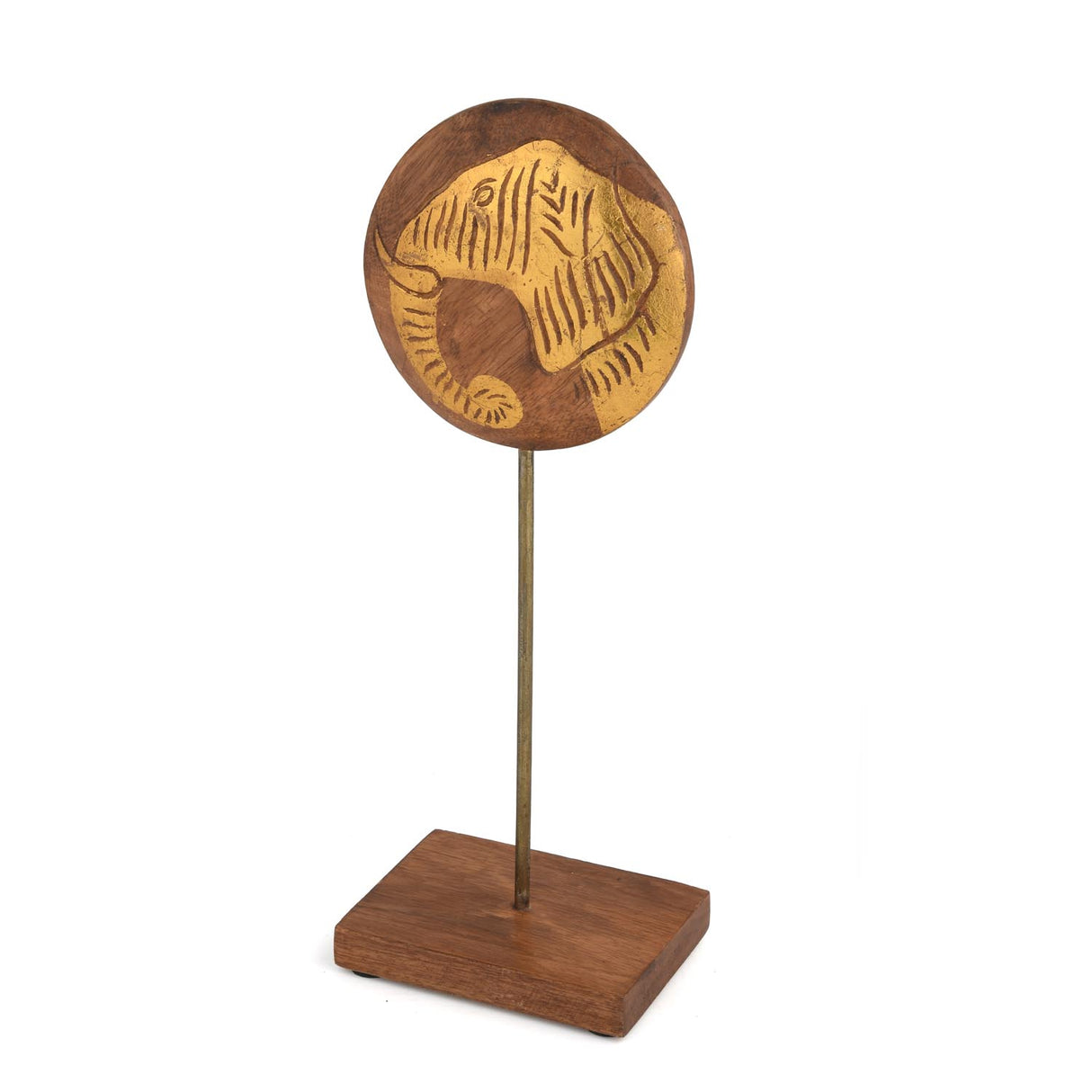 Elephant Face Wooden Showpiece Stand Small- Gold
