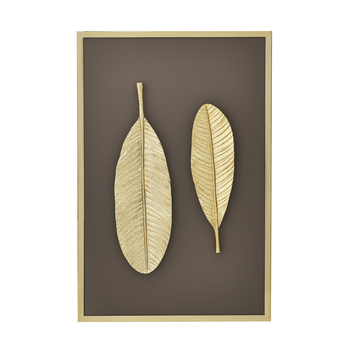 Two Leaves Metal & MDF Wall Art (Gold & Brown) front view 2