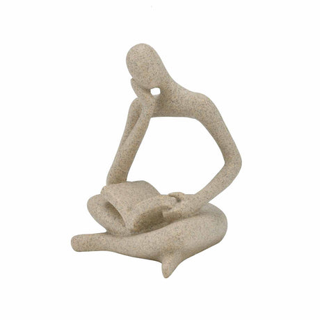 Abstract Human Reading Book Decorative Polyresin Showpiece- Sand Brown