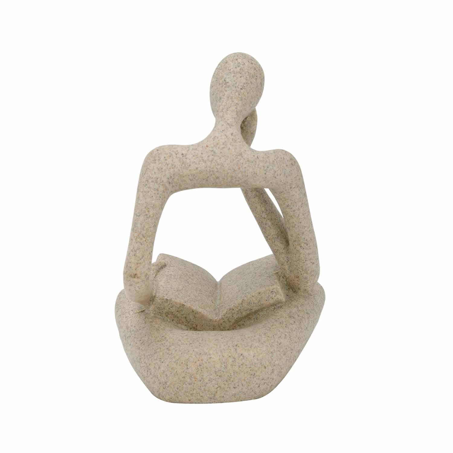 Abstract Human Reading Book Decorative Polyresin Showpiece- Sand Brown