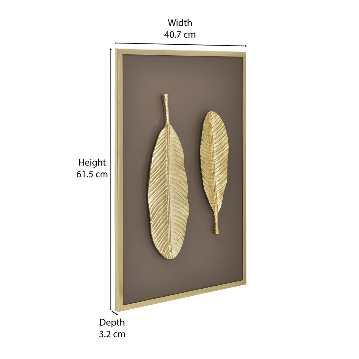 Two Leaves Metal & MDF Wall Art (Gold & Brown) with dimension 2