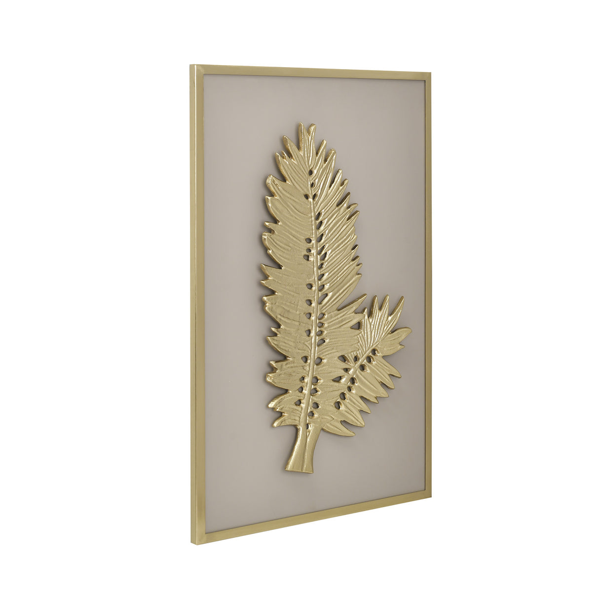 Gold pinnate leaf wall art décor in white background inclined view 2