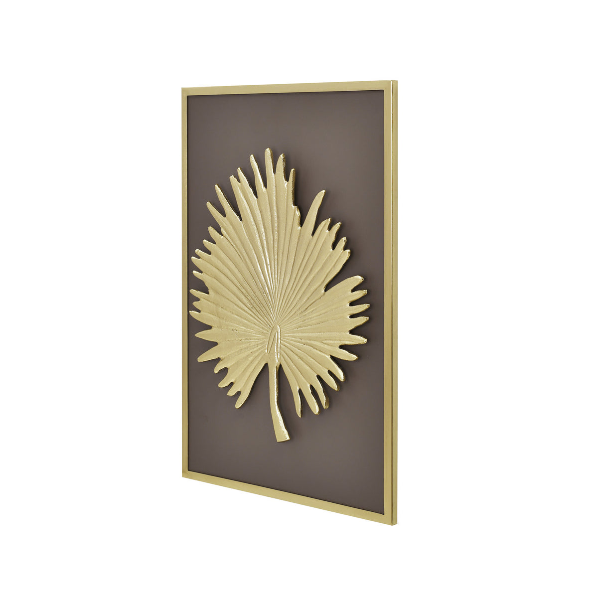 Gold and Brown pinnate leaf wall art décor in white background left side inclined view 2