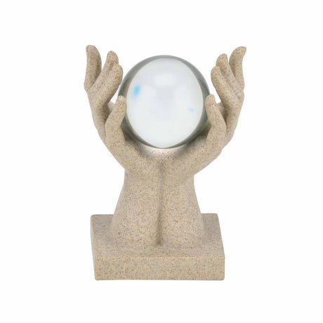Hands Holding Crystal Sphere Decorative Polyresin Showpiece- Sand Brown
