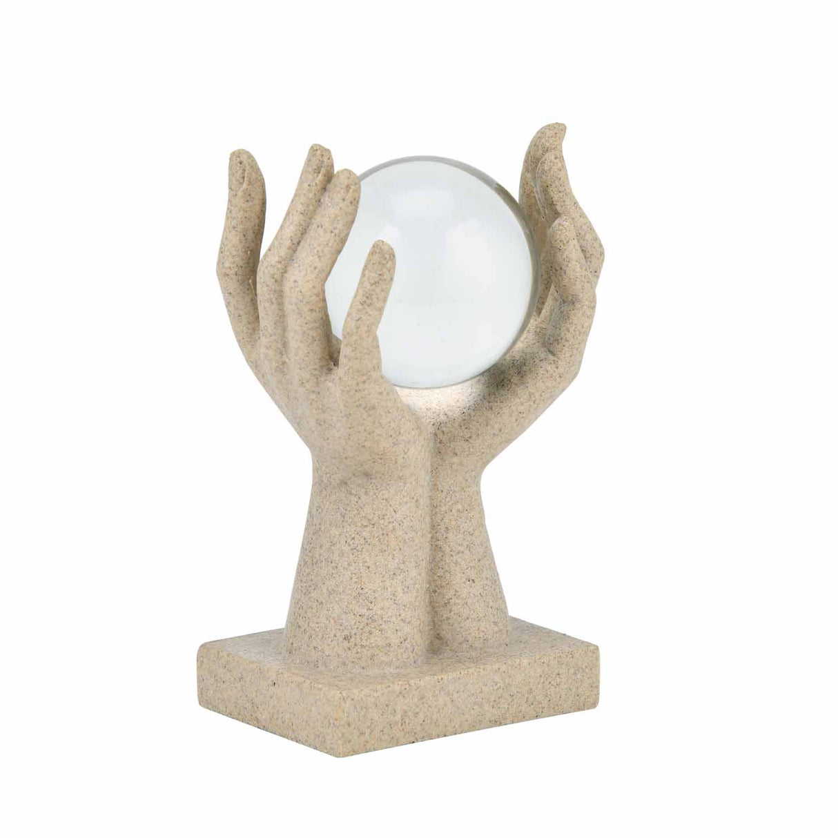 Hands Holding Crystal Sphere Decorative Polyresin Showpiece- Sand Brown