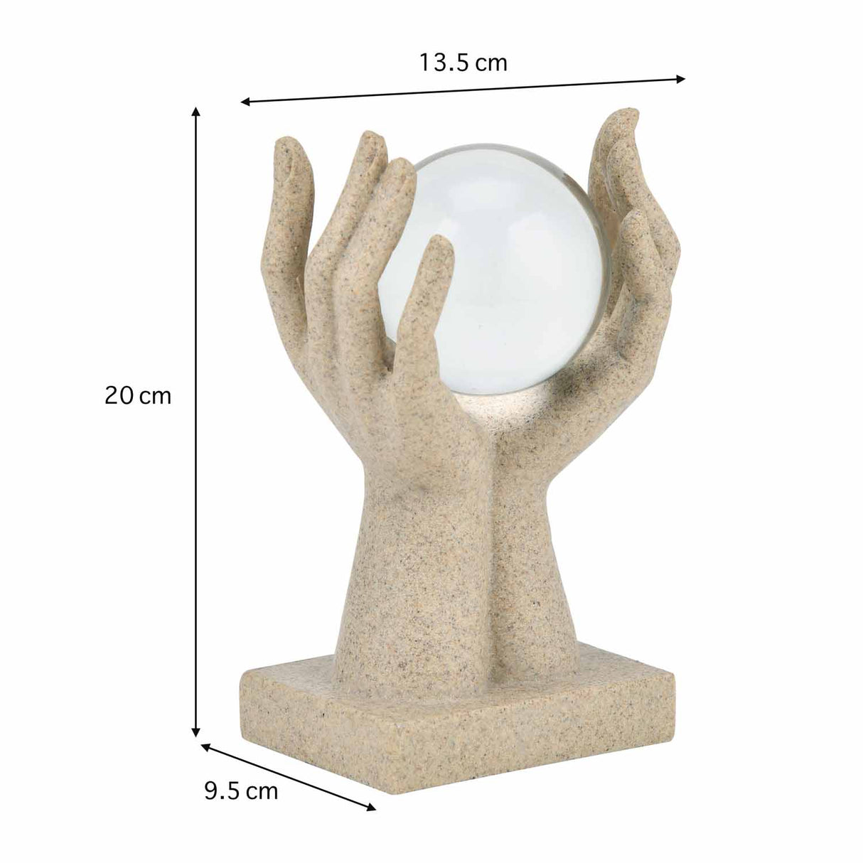 Hands Holding Crystal Sphere Decorative Polyresin Showpiece- Sand Brown