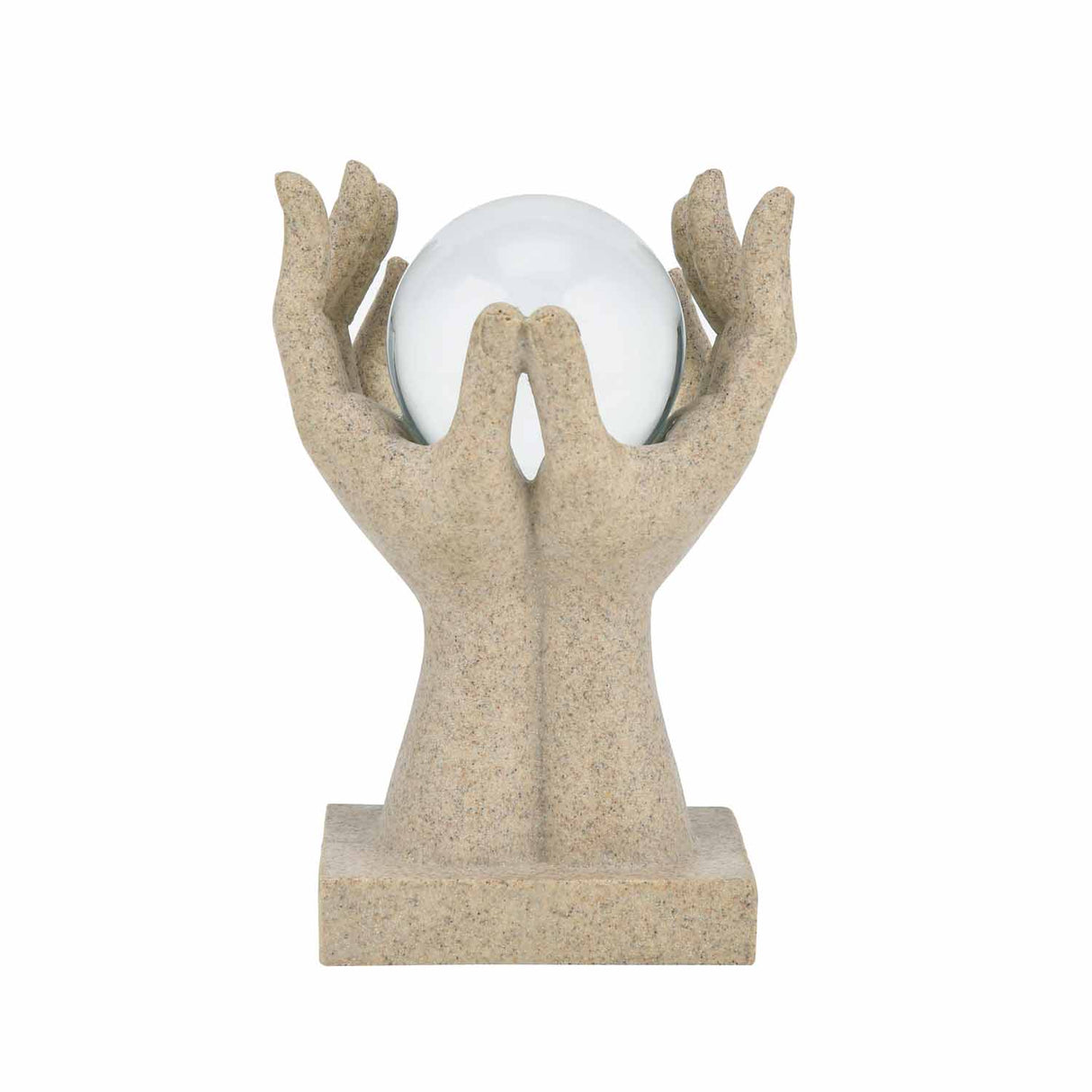 Hands Holding Crystal Sphere Decorative Polyresin Showpiece- Sand Brown